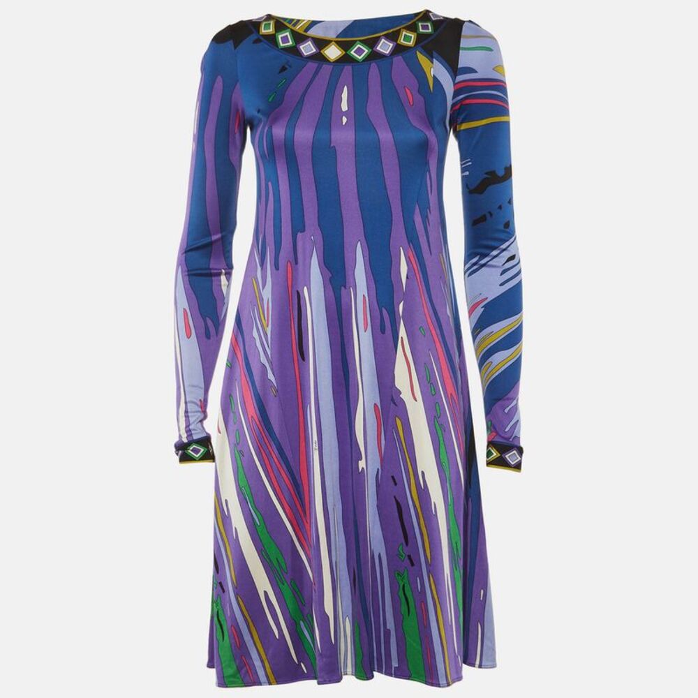 Emilio Pucci Purple Printed Jersey Long Sleeve Mini Dress S